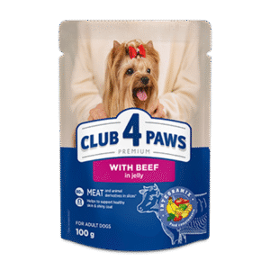 CLUB 4 PAWS PREMIUM SU JAUTIENA DREBUČIUOSE. VISAVERTIS KONSERVUOTAS PAŠARAS SUAUGUSIEMS ŠUNIMS 100g.x24vnt.