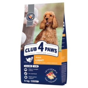 CLUB 4 PAWS PREMIUM Suaugusiems vidutinių ir didelių veislių šunims Svorio kontrolei su dideliu kiekiu kalakutienos 5kg.