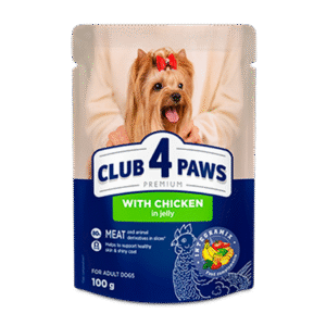 CLUB 4 PAWS PREMIUM "SU VIŠTIENA DREBUČIUOSE". PILNAVERTIS DRĖGNI PAŠARAI SUAUGUSIEMS ŠUNIMS 100g.x24vnt.