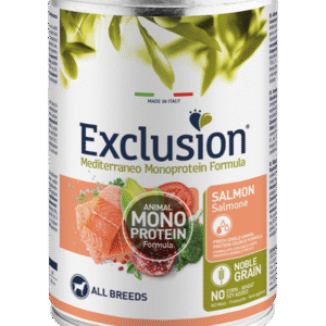 Exclusion Mono Protein Mediterraneo konservuotas pašaras šunims su lašiša, 400 g.