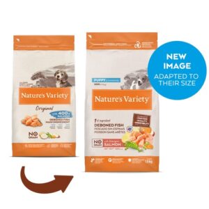 Nature’s Variety No Grain Puppy Mini su lašiša – sausas maistas mažų veislių šuniukams, 1,5 kg