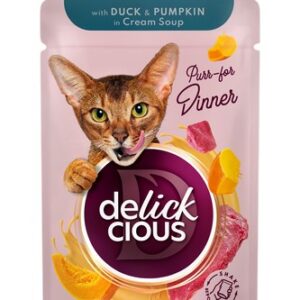 Delickcious™ gabaliukai padaže katėms – antiena, vištienos filė ir špinatai (konservai)