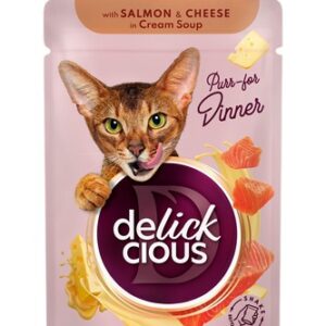 Delickcious™ juostelės kreminėje sriuboje katėms – lašiša ir sūris (konservai)