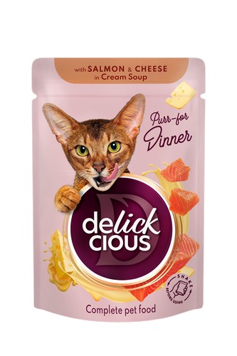 Delickcious™ juostelės kreminėje sriuboje katėms – lašiša ir sūris (konservai)