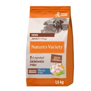Nature’s Variety Healthy Grain Adult Mini su baltąja žuvimi – sausas maistas mažų veislių šunims, 1,5 kg