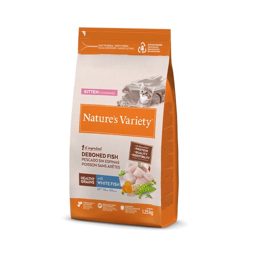 Nature’s Variety Healthy Grain Cat Kitten su balta žuvimi – sausas maistas kačiukams, 1,25 kg