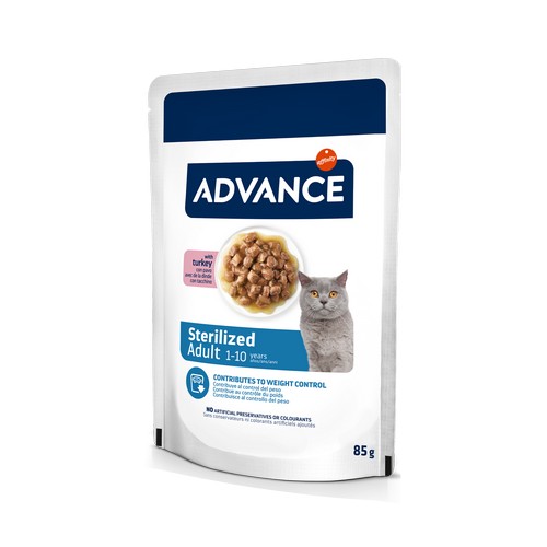 Advance Cat Wet Sterilized Turkey – drėgnas maistas su kalakutiena sterilizuotoms katėms, 85 g × 12 vnt