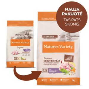 Nature’s Variety No Grain Sterilized Cat su kalakutiena – sausas maistas sterilizuotoms katėms, 7 kg