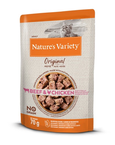 Nature’s Variety Wet Original Cat drėgnas maistas katėms su jautiena ir vištiena, 70 g