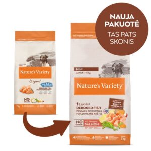 Nature’s Variety No Grain Adult Mini su lašiša – sausas maistas mažų veislių šunims, 7 kg
