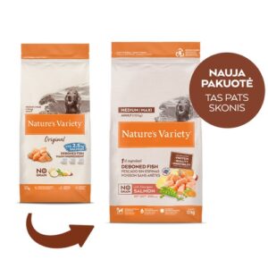 Nature’s Variety No Grain Adult Medium/Maxi su lašiša – sausas maistas vidutinių ir didelių veislių šunims, 12 kg