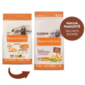 Nature’s Variety No Grain Adult Medium/Maxi su vištiena – sausas maistas vidutinių ir didelių veislių šunims, 12 kg