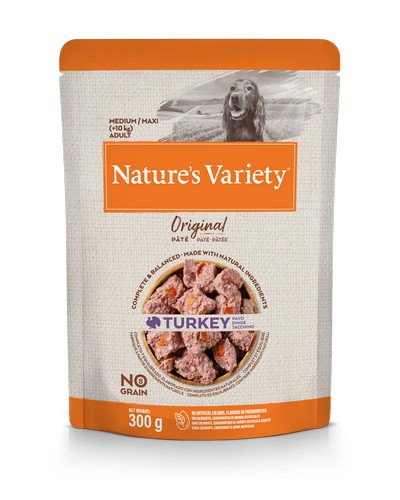 Nature’s Variety Wet Original Med Dog drėgnas maistas šuniukams, jauniems ir vidutinių veislių šunims su kalakutiena, 300 g
