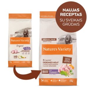 Nature’s Variety Healthy Grain Adult Medium/Maxi su kalakutiena – sausas maistas vidutinių ir didelių veislių šunims, 12 kg