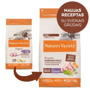 Nature’s Variety Healthy Grain Adult Mini su kalakutiena – sausas maistas mažų veislių šunims, 1,5 kg