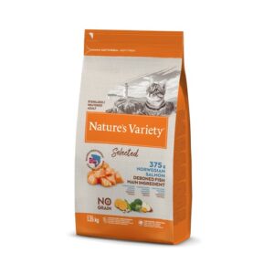 Nature’s Variety No Grain Sterilized Cat su lašiša – sausas maistas sterilizuotoms katėms, 1,25 kg