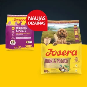 Josera Mini Duck+Potato sausas pašaras mažų veislių šunims su antiena, 900 g.