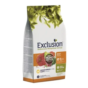 Exclusion Mono Protein Mediterraneo begrūdis sausas pašaras vidutinių veislių mažiems šuniukams su jautiena M, 12 kg