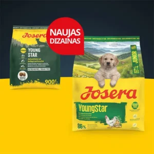 Josera Young Star begrūdis sausas pašaras jauniems šunims su paukštiena, 900 g.