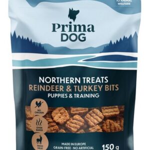 PrimaDog Šiaurės Skanukai – Elnienos & Kalakutienos kąsneliai šuniukams ir treniravimui 150 g