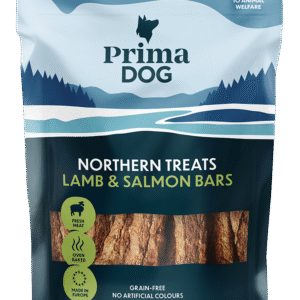 PrimaDog Šiaurės Skanukai – Ėrienos ir lašišos juostos 150 g