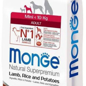 Monge spec. line monoprotein mini adult sausas pašaras mažų veislių suaugusiems šunims su ėriena, ryžiais, bulvėmis 7,5kg
