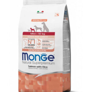 Monge spec.line monoprotein mini Puppy sausas pašaras mažų veislių jauniems šuniukams su lašiša ir ryžiais 7,5kg