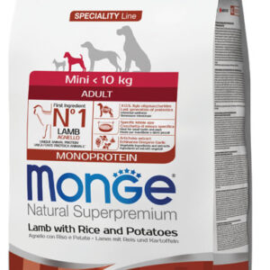 Monge Dry Dog Spec. Line - mažų veislių suaugusiems šunims su ėriena, ryžiais ir bulvėmis 0,8 kg