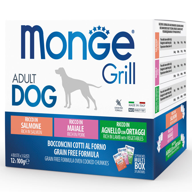 Monge GRILL MIX Dog Adult salmon/pork/lamb 100gx12