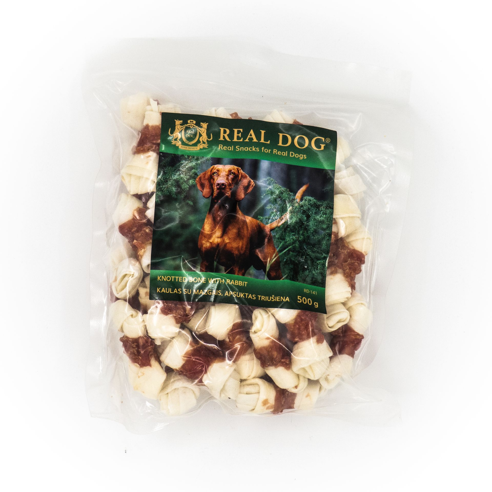 Real Dog SNACKS Kaulas su mazgais, apsuktas triušiena 500g