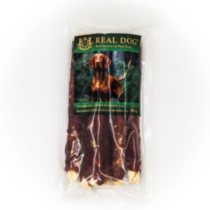 Real Dog SNACKS Žaliaminės odos ritinys su antiena 25cm 500g