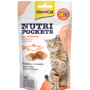 GimCat Nutri Pockets with Salmon & Omega 3&6 skanėstai katėms su Lašiša, Omega 3 ir 6 riebalų rūgštimis 60g