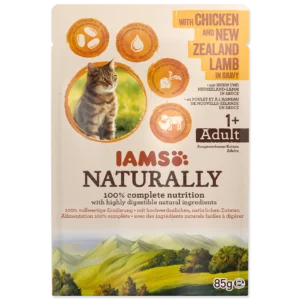 IAMS Naturally Adult konservuotas pašaras katėms su vištiena ir ėriena padaže 85g