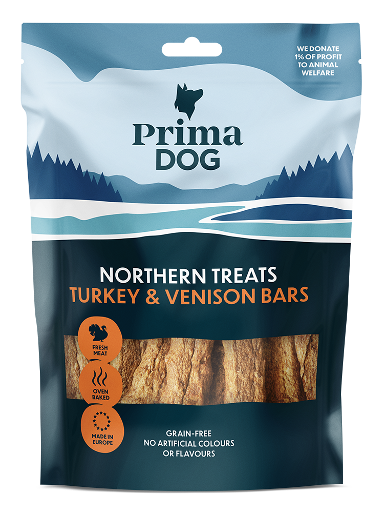 PrimaDog Šiaurės Skanukai – Kalakutienos ir stirnienos juostos 150 g