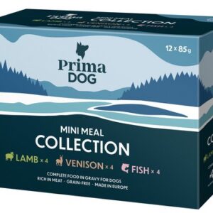 PrimaDog Mini Assortment 12 x 85 g – ėriena, stirniena, žuvis